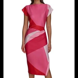 Donna Karan Red and Pink Colorblock Pencil dress size 2